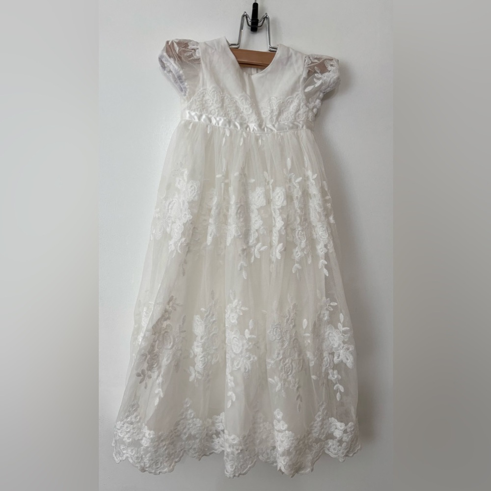 White Lace Baby Baptism Christening Gown Dress Size 6-9 Month NWTS